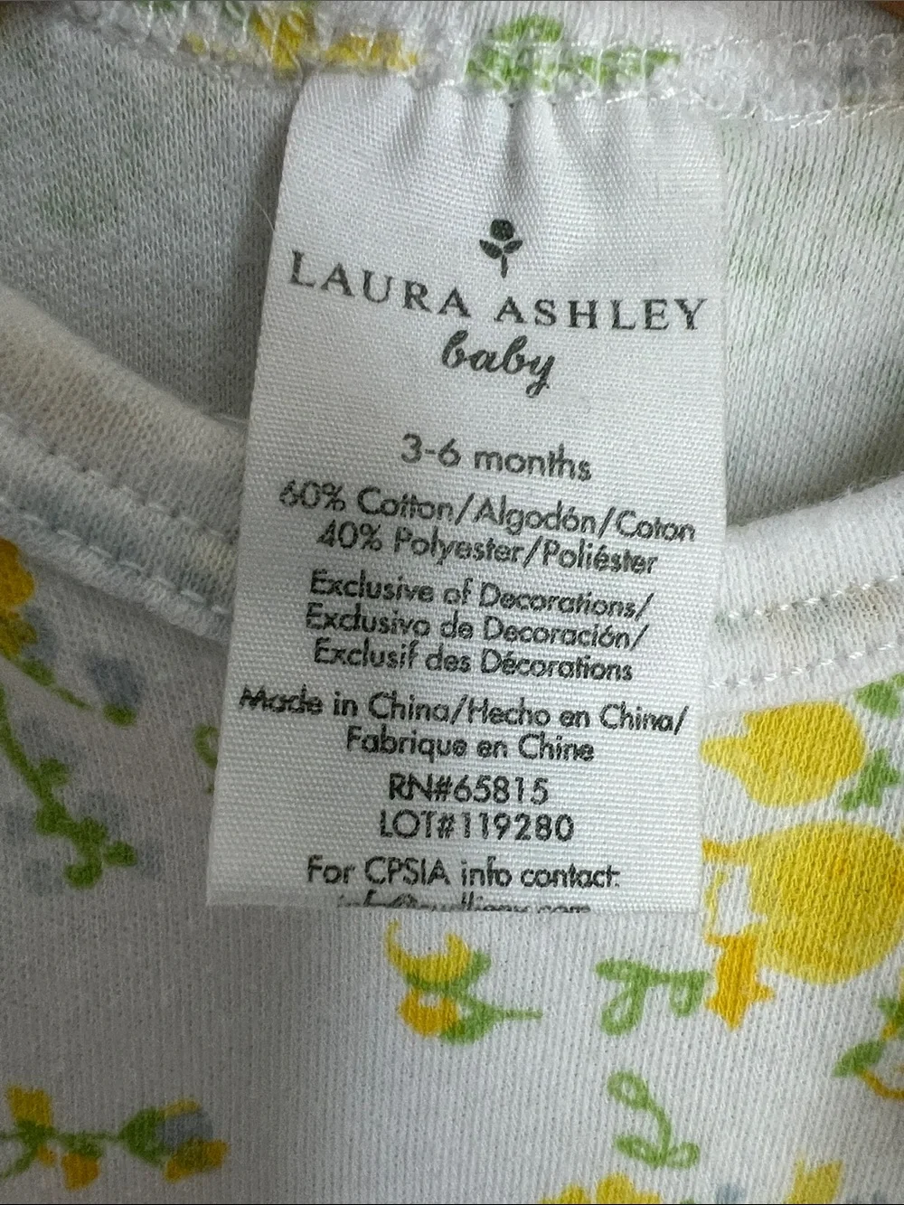 Laura Ashley | White and Yellow Floral Baby Onesie Bodysuit Size 3-6 Months